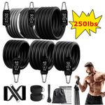 250lbs Resistance Bands Set Fitness Workout Gym Pull Rope Yoga Latex Tube Sports Elastic Booty Bands Exercise Equipment for Home