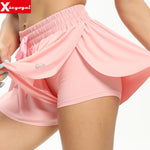 Women's High Waist Stretch Athletic Workout  Active Fitness Volleyball Shorts 2 in 1 Running Double Layer Sports Shorts